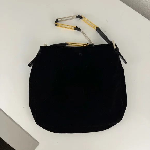 Fendi Vintage Mixed Metal Velvet Shoulder Bag Black Gold Silver - Picture 3 of 14